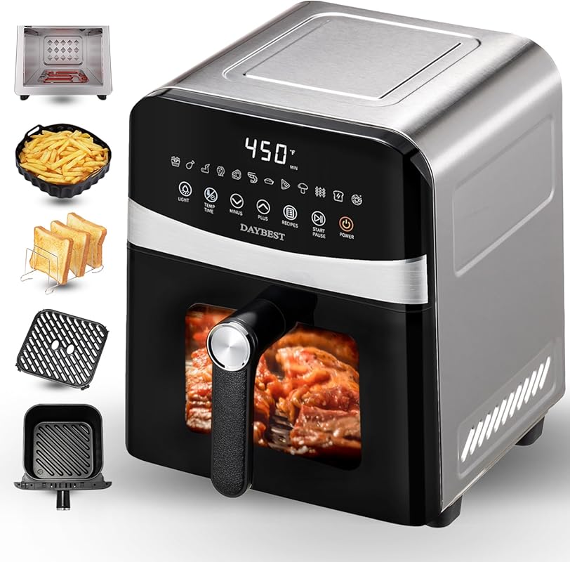 6QT Stainless Steel Air Fryer with Dual Heat, PFAS & PTFE-Free Ceramic