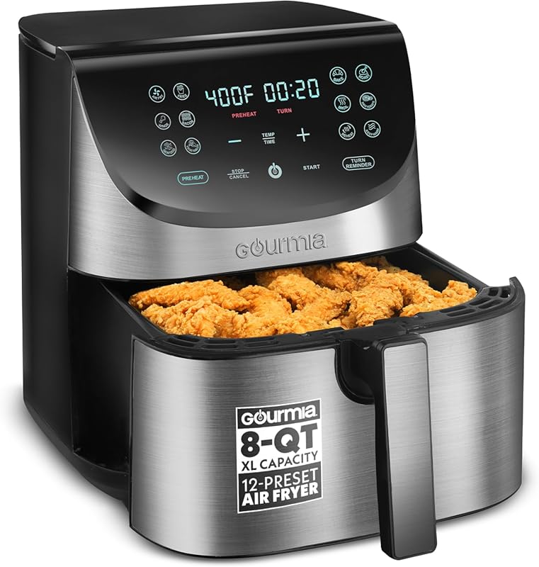 Gourmia 8-Quart Stainless Steel Air Fryer with Digital Display, Versat