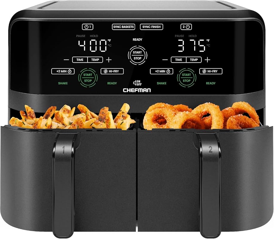 Chefman 6-Quart Digital Dual Basket Air Fryer, Smart Sync, Independent