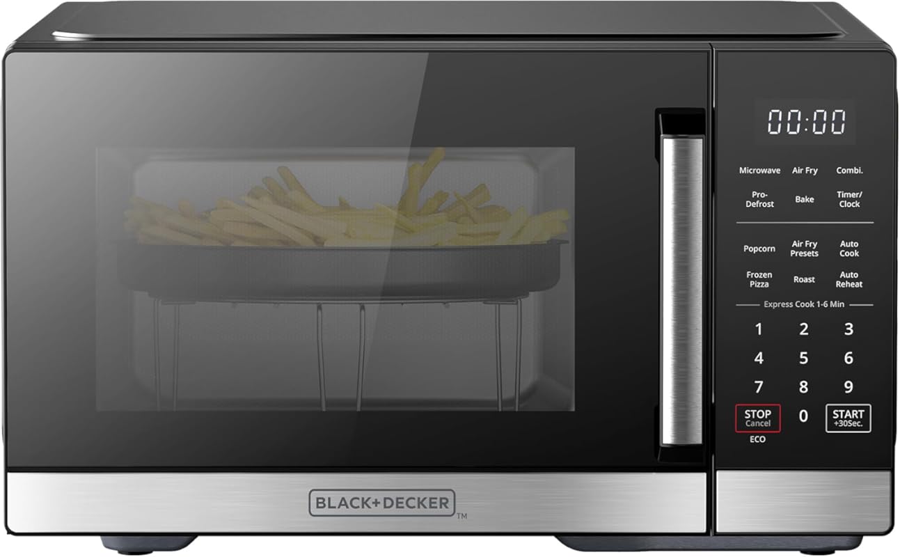 BLACK+DECKER Stainless Steel Microwave Oven with Air Fry, Combi, Bake,