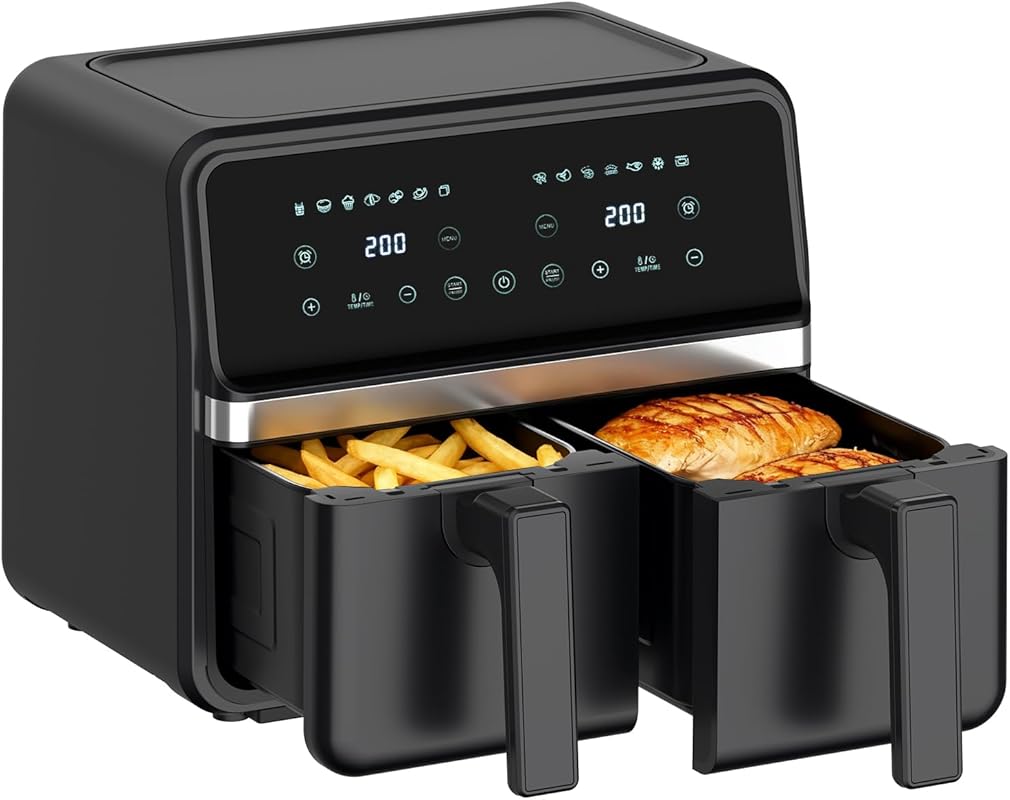 8 Quart Dual Basket Air Fryer - Digital Touchscreen, Smart Sync Finish